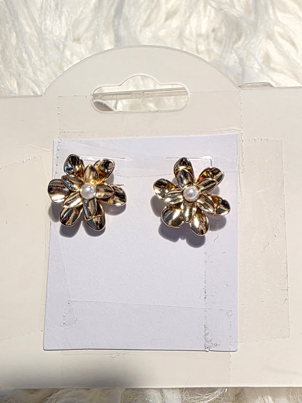 Gold Floral Pearl Center Stud Earrings